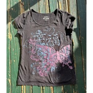 Mudd Vintage Y2K Butterfly Kanji Graphic T-Shirt Black Short Sleeve Medium